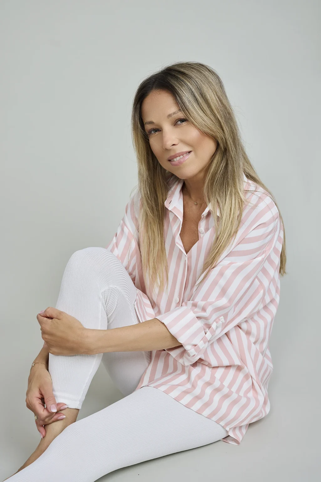 Różowa koszula w paski Różowa koszula damska w paski