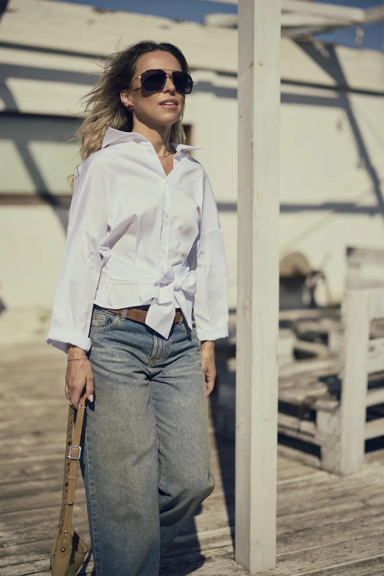 Koszula w wiązaniem z wiskozy w kolorze białym