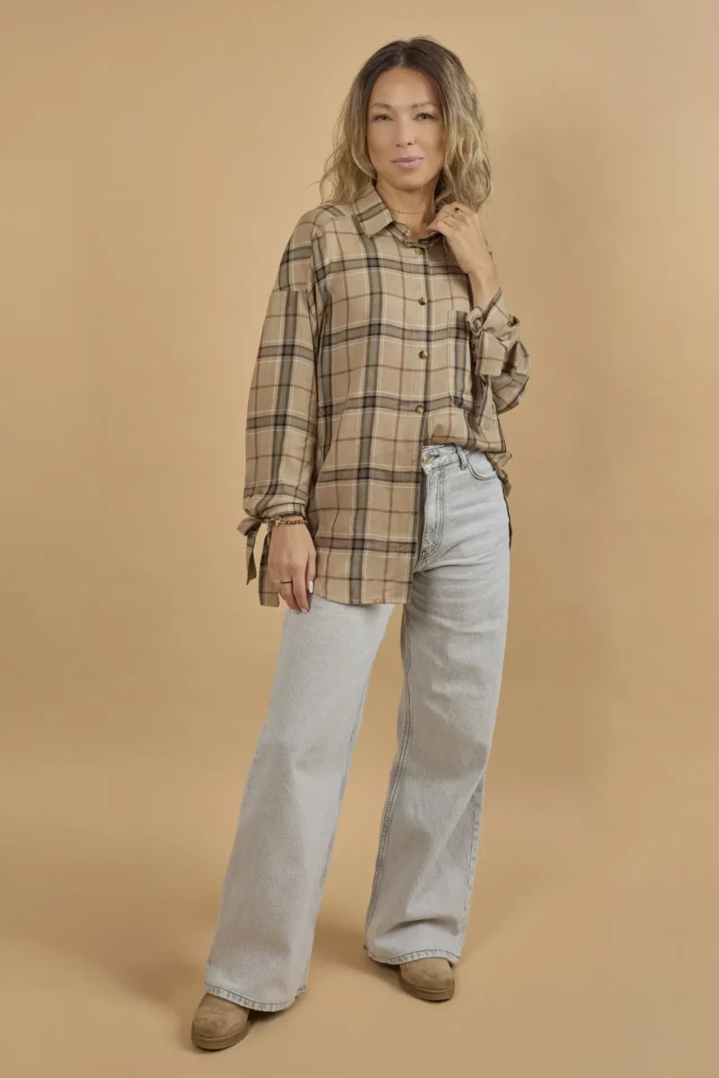 Beżowa koszula Beżowa koszula damska w kratkę